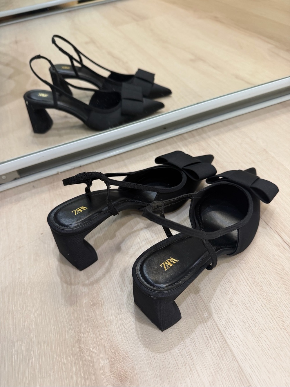 Zara Black Bow Slingback Heeled Sandals